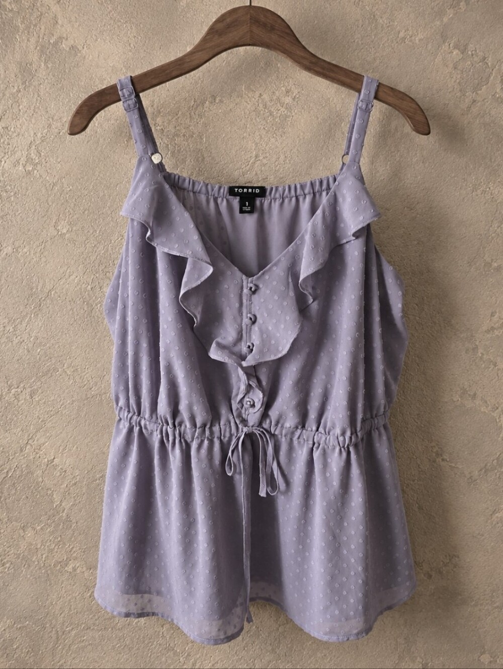 torrid Lavender Ruffle Drawstring Swiss-Dot Cami